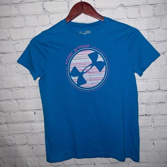 under armour heat gear blue & pink shirt size YLG - Picture 2 of 4